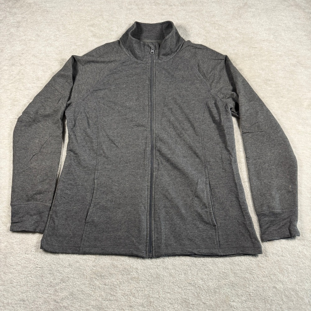 Emily B Jacket Women XL Gray Full Zip Mock Neck‎ Raglan Sleeve Cotton Blend